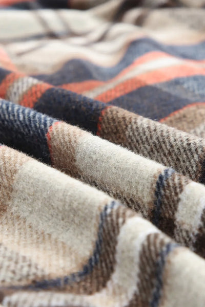 Detail view of the fabric texture of Plaid Longline Jacket with Pockets in Multicolor