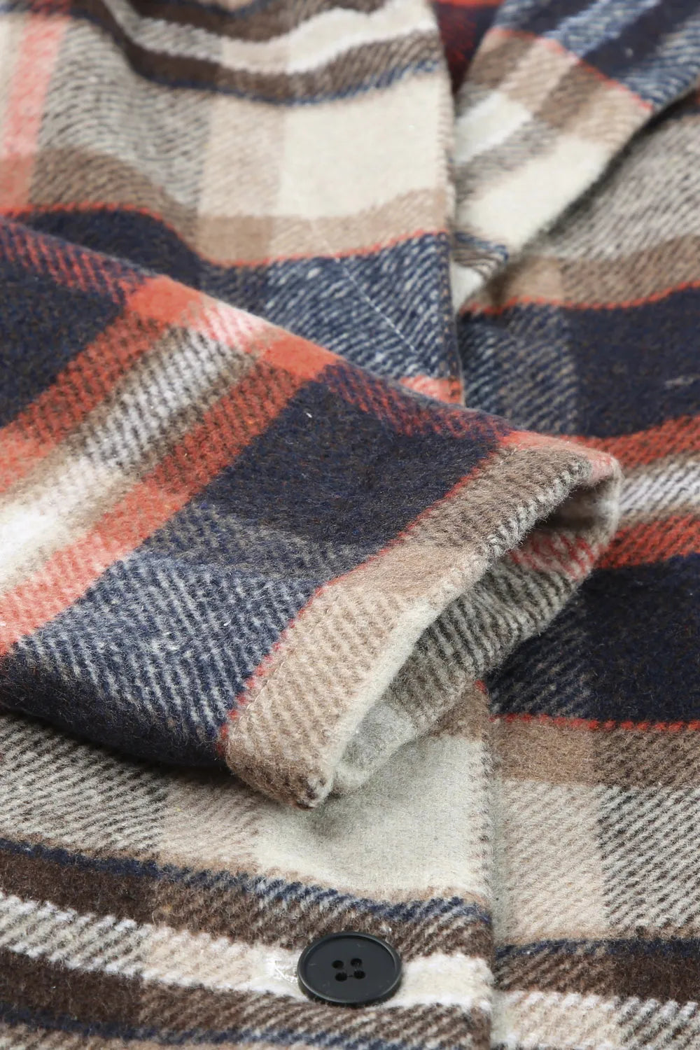 Close-up of the collar and lapel of Plaid Longline Jacket with Pockets in Multicolor