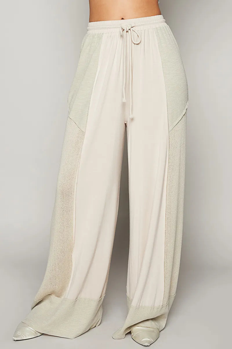 Front view of POL Drawstring Wide Leg Pants in Cream