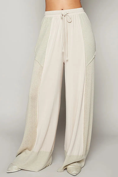 Front view of POL Drawstring Wide Leg Pants in Cream