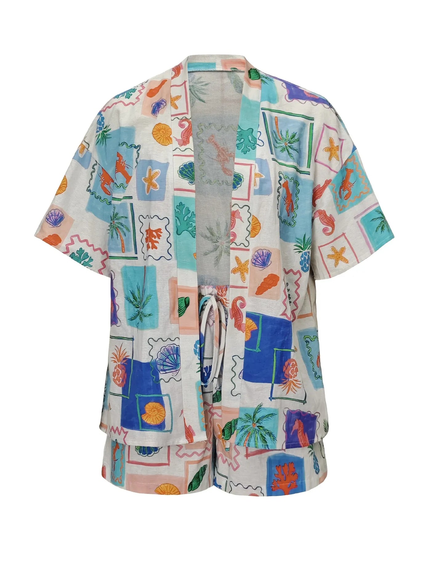 Flat lay of Printed Short Sleeve Shirt and Shorts Set in Blue