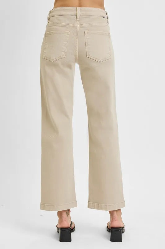 Close-up of the ankle hem of Risen Full Size Tummy Control Mid Rise Ankle Straight Jeans, emphasizing the clean, straight finish.