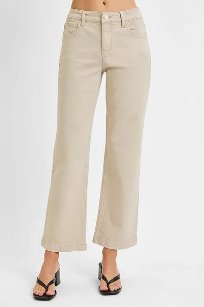 Back view of Risen Full Size Tummy Control Mid Rise Ankle Straight Jeans, showcasing the supportive waistband and clean lines.