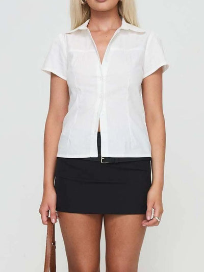 Flat lay of Short Sleeve Button-Up Shirt in White