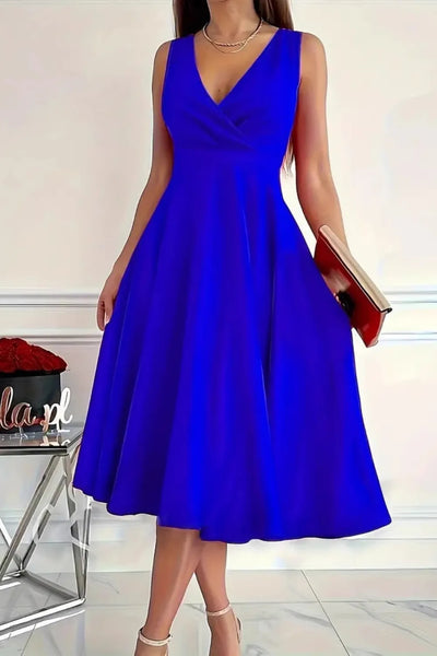 Front view of Sleeveless Midi Dress in Royal Blue