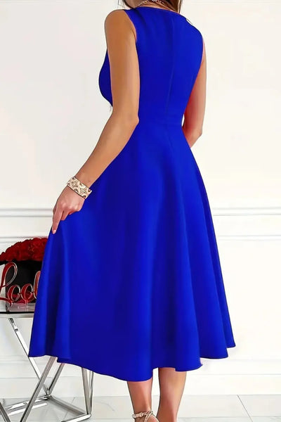 Back view highlighting the design of Sleeveless Midi Dress in Royal Blue