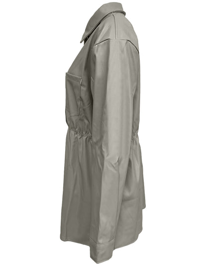 Model wearing Snap Down Collared Jacket in Matcha Green