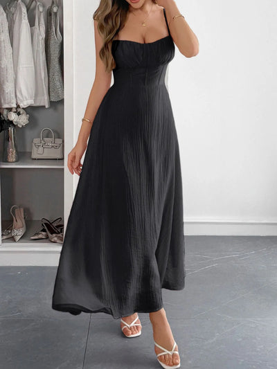 Side view showcasing the fit of Sweetheart Neck Cami Dress in Black