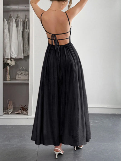 Back view highlighting the design of Sweetheart Neck Cami Dress in Black
