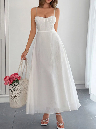 Front view of Sweetheart Neck Cami Dress in White