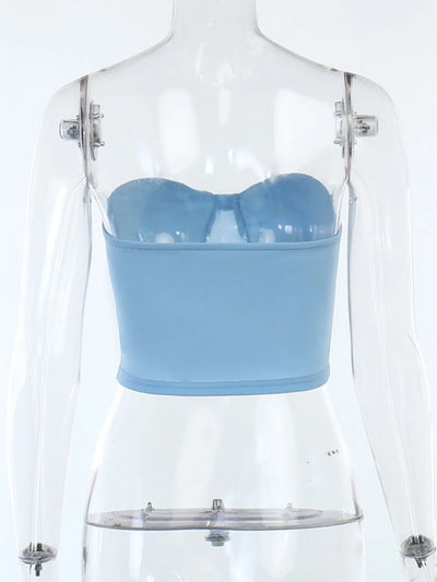 Styled outfit featuring Sweetheart Neck Tube Top in Blue