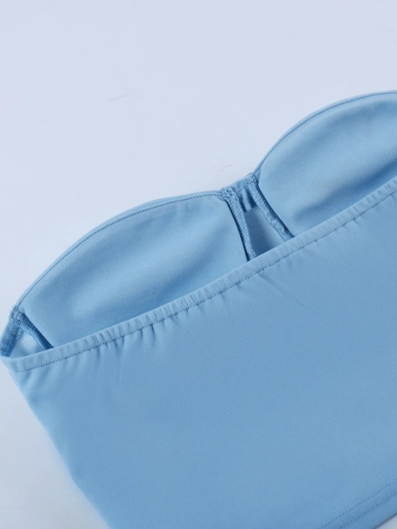 Side angle view of Sweetheart Neck Tube Top in Blue