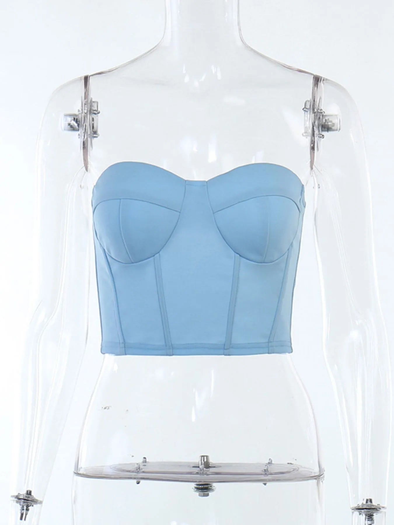 Close-up of stitching detail on Sweetheart Neck Tube Top in Blue