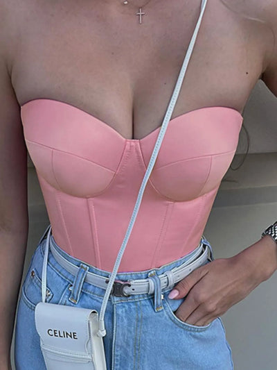 Front view of Sweetheart Neck Tube Top in Pink