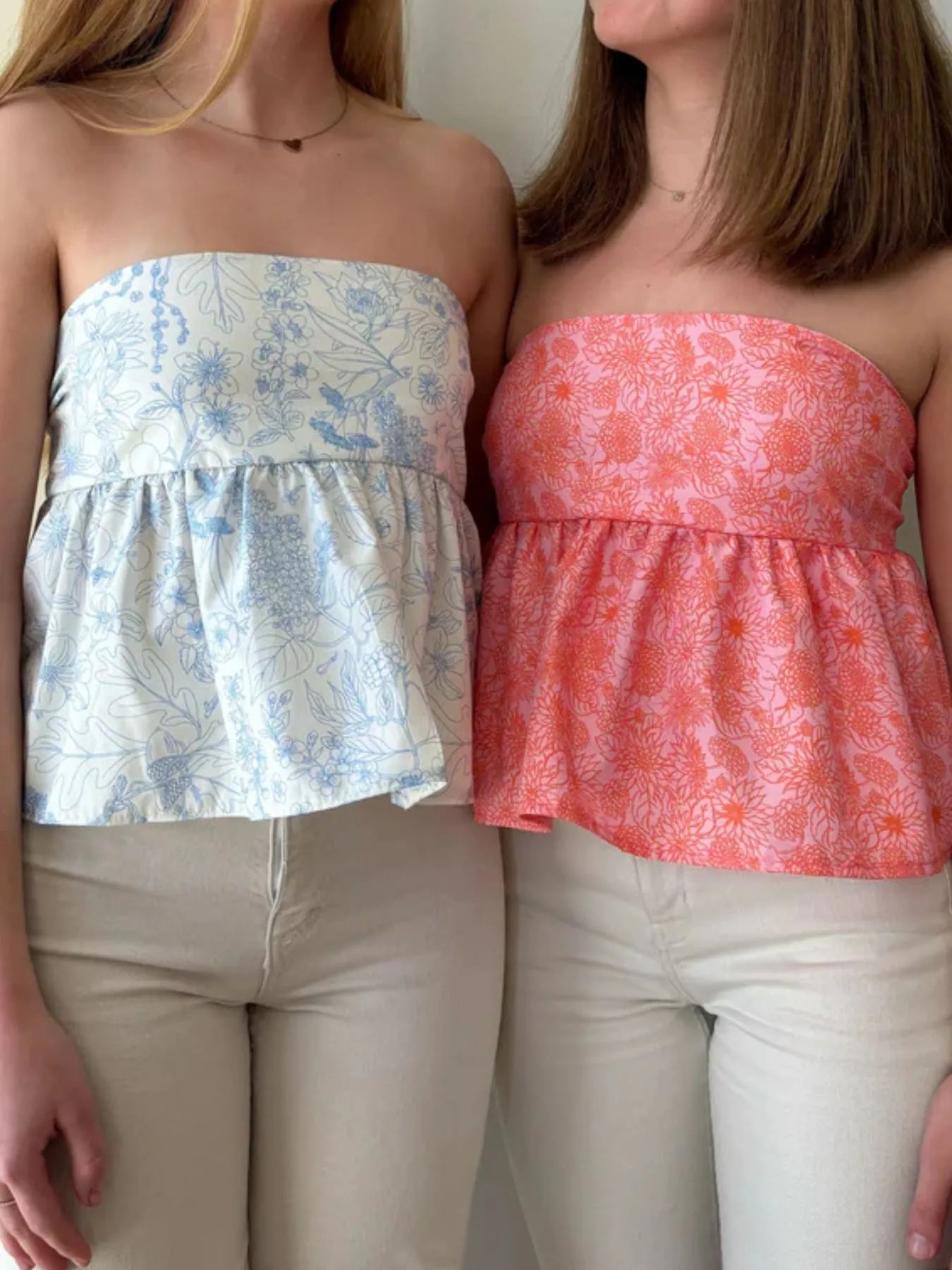 Close-up of fabric texture on Tie Back Tube Top in Blue