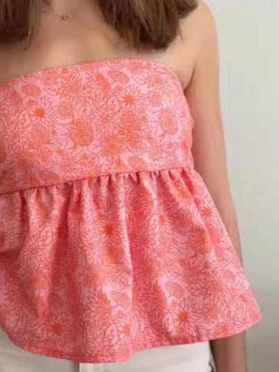 Side view showcasing the fit of Tie Back Tube Top in Pink