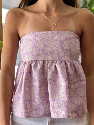 Front view of Tie Back Tube Top in Purple