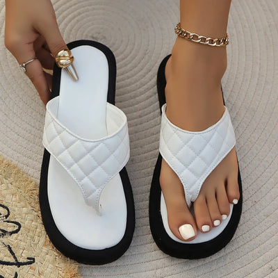 Side view of Toe Post Platform Sandals in White