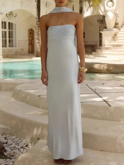 Front view of Tube Mermaid Maxi Dress in Light Blue