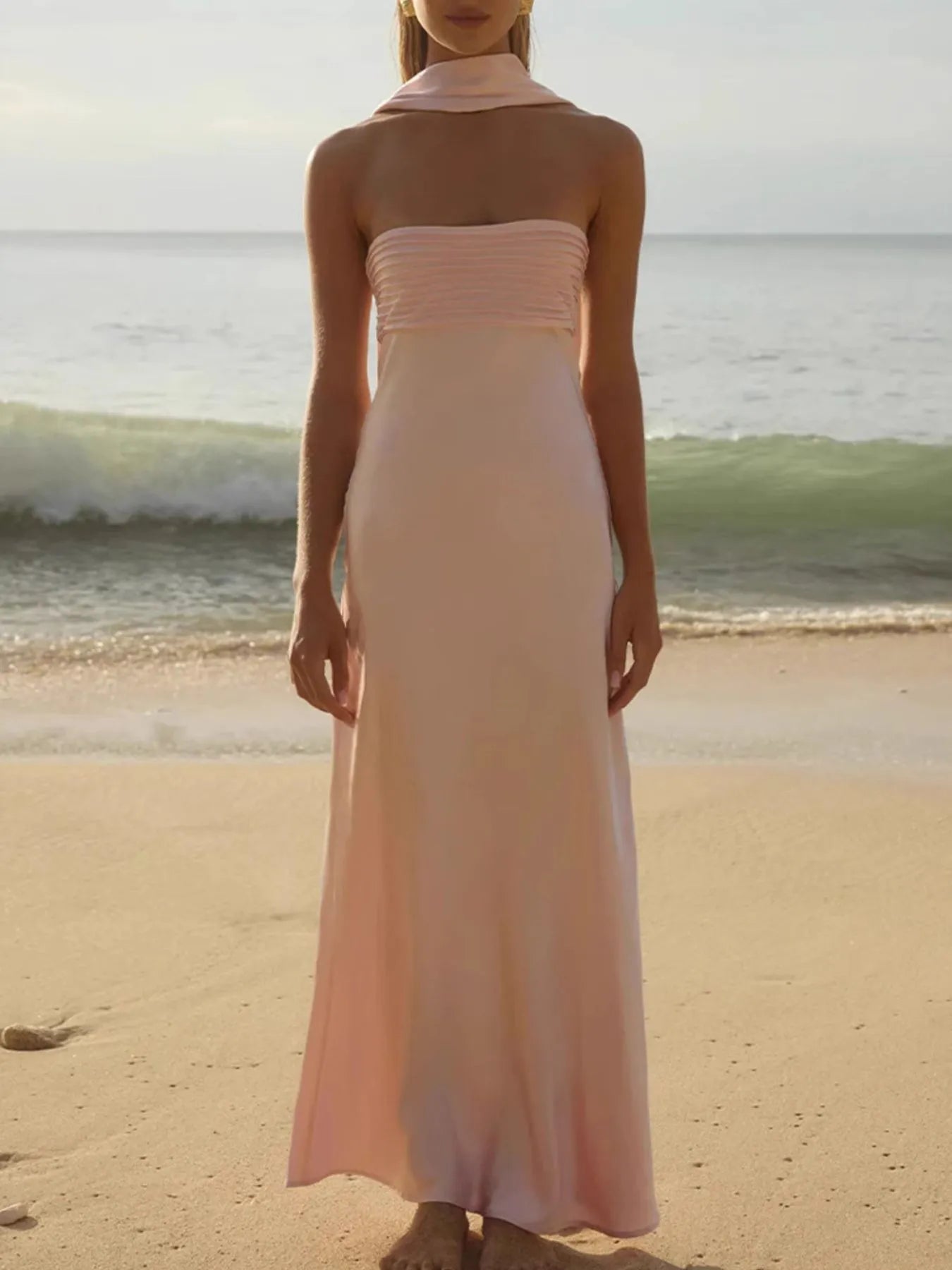 Front view of Tube Mermaid Maxi Dress in Pink