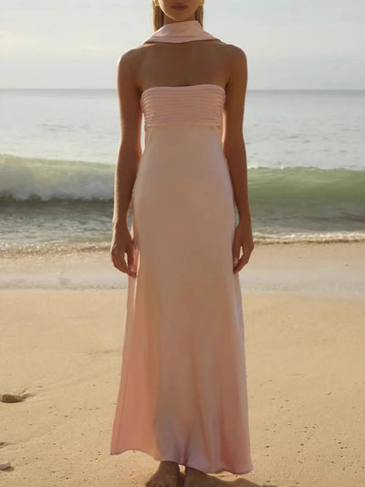 Front view of Tube Mermaid Maxi Dress in Pink