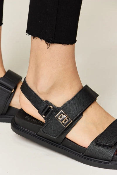 Angled view of Wild Diva Velcro Double Strap Slingback Sandals, showcasing the chic design and versatile wear.