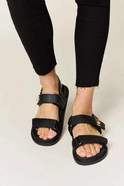 Close-up of the Velcro straps on Wild Diva Slingback Sandals, emphasizing the adjustable fit and secure fastening.