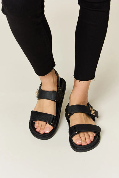 Side view of Wild Diva Velcro Double Strap Slingback Sandals, highlighting the adjustable straps and versatile design.