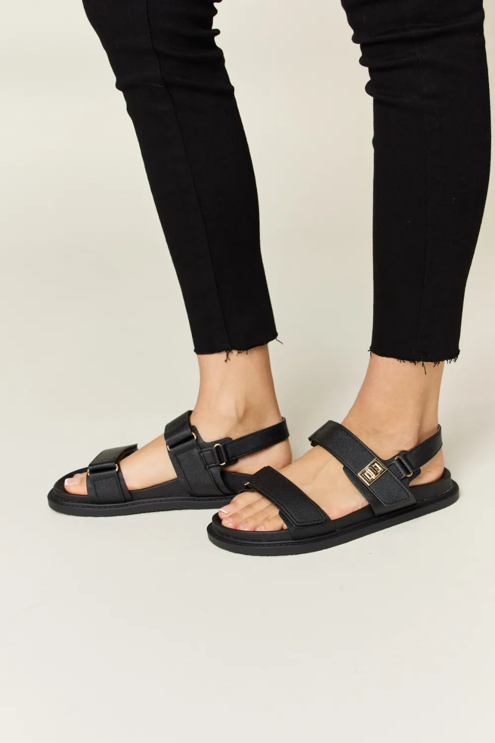 Close-up of the sole on Wild Diva Velcro Double Strap Slingback Sandals, highlighting the cushioned footbed for added comfort.